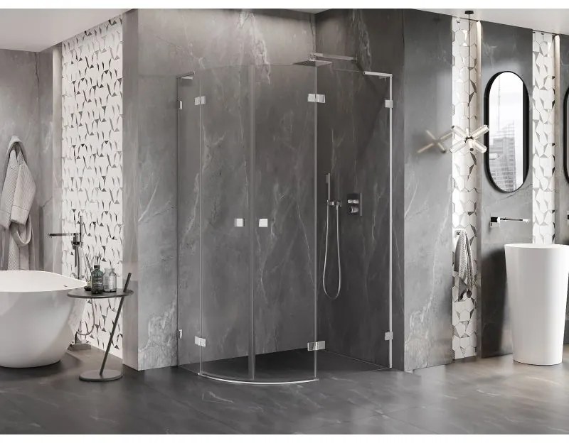 Mexen Lunar, L pravý polkruhový sprchový kút 80 x 70 cm, 8mm číre sklo, chrómový profil, 833L-080P-070L-01-00