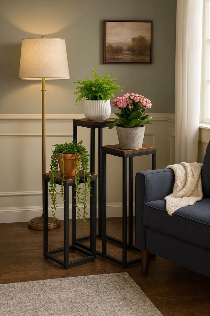 Stojan na květiny EVELIN 67x35 cm hnědý/černý