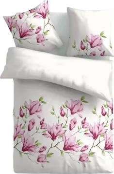 Obliečky Emerald, biele s ružovými kvetmi%