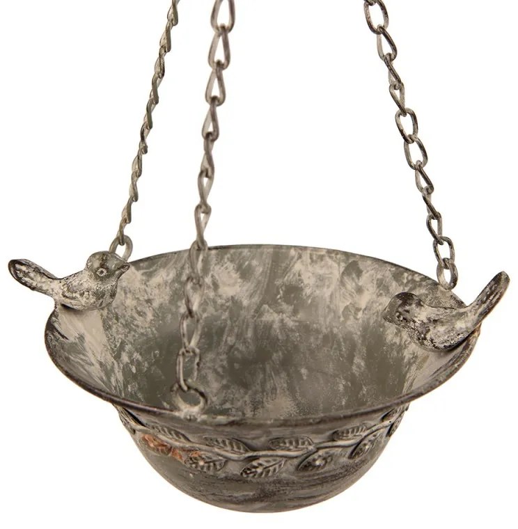 Zelený antik kovový závesný kvetináč s patinou - 23*17*46 cm