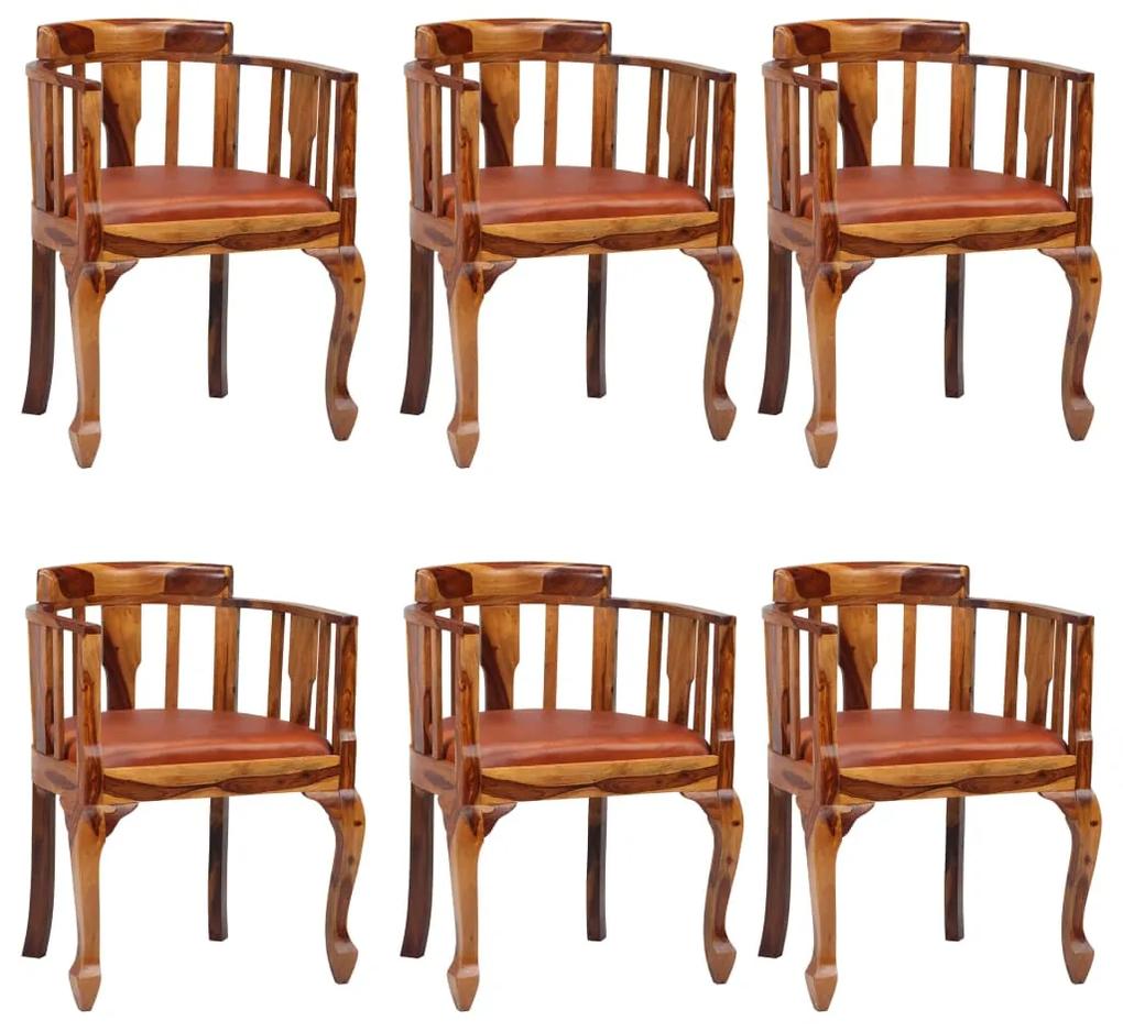 vidaXL Jedálenské stoličky 6 ks pravá koža a masívne sheeshamové drevo