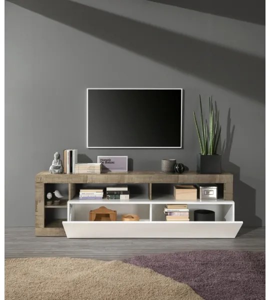 Televízny stolík LENOR biely/hnedý