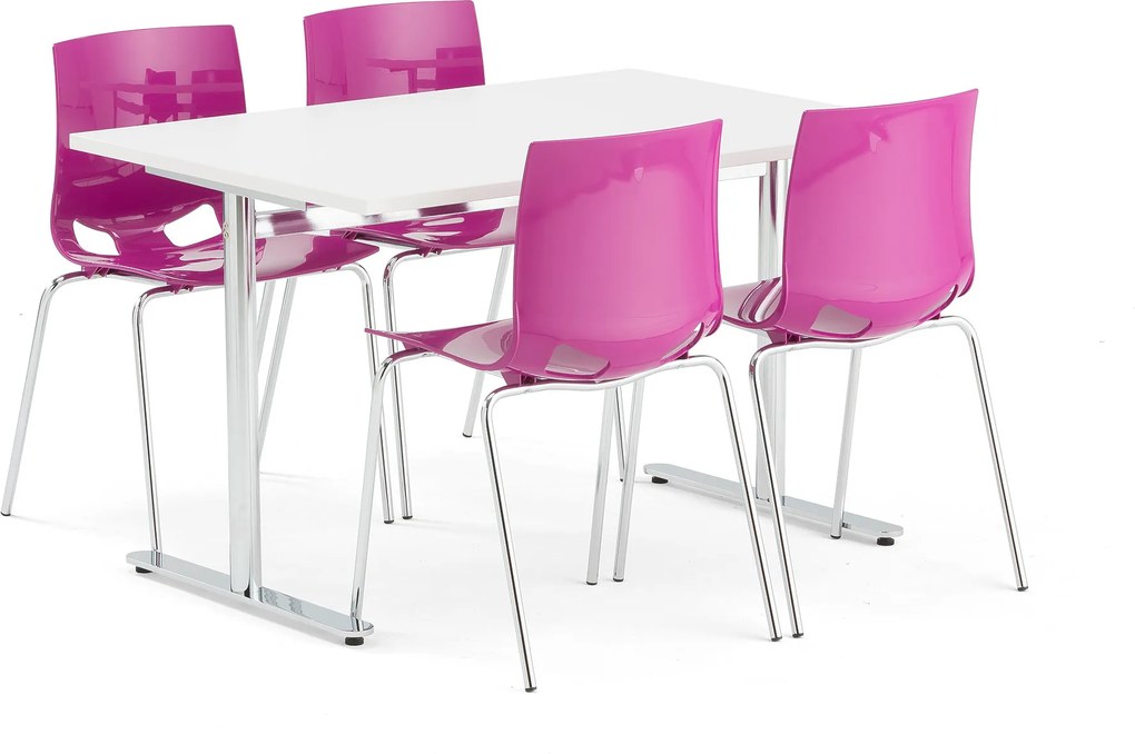 Jedálenská zostava: Stôl Tilo + 4 stoličky Juno, fialové