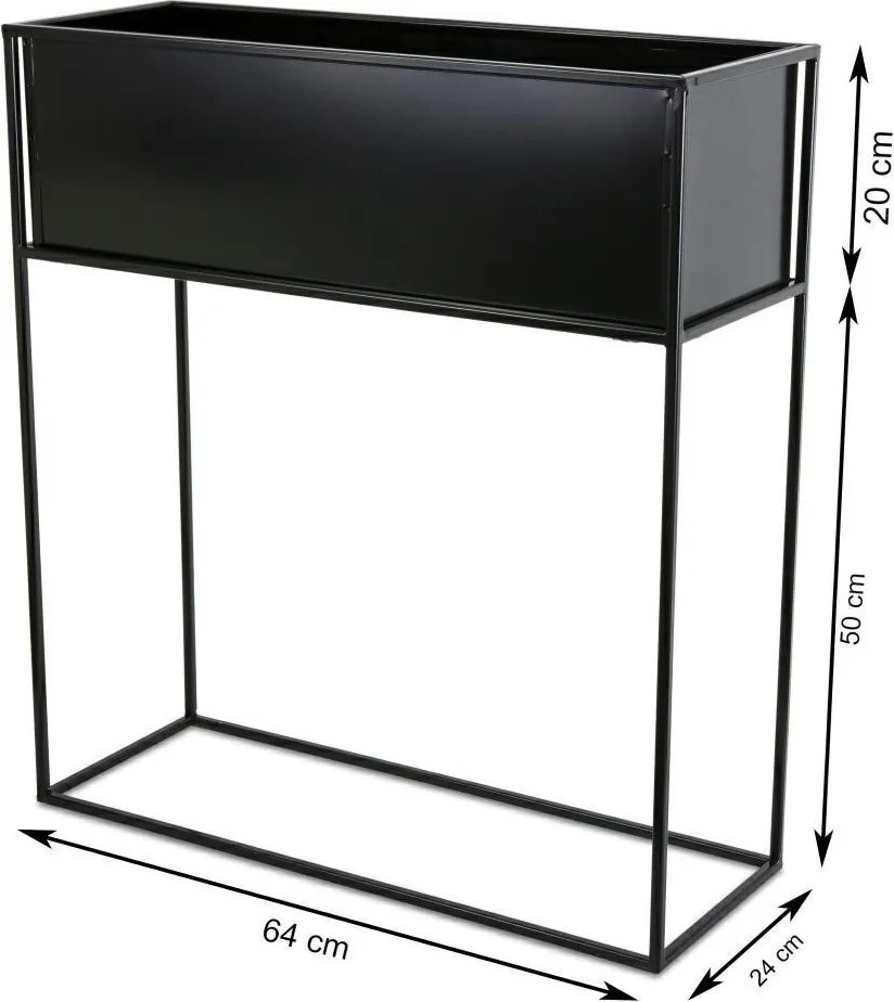 KOVOVÝ KVETINÁČ SO STOJANOM RECT 70X24X64 CM ČIERNA