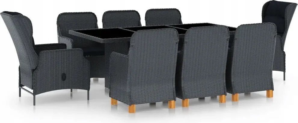 vidaXL 9-dielna vonkajšia jedálenská súprava s podložkami polyratan tmavosi
