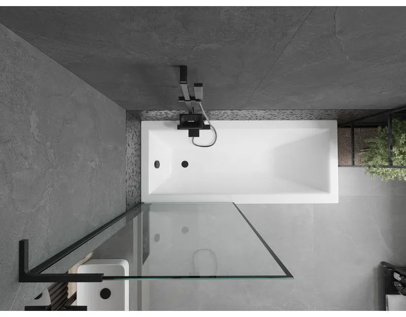 Mexen Next L, 1-krídlová vaňová zástena 80 x 150 cm, 6mm číre sklo-čierny vzor, čierny profil, 895-080-000-03-70-70