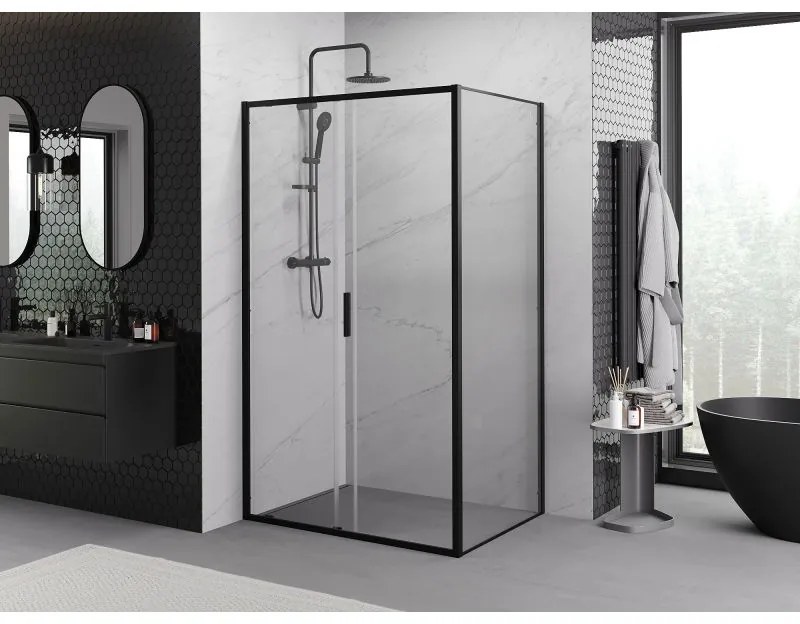 Mexen Exo, sprchovací kút s posuvnými dverami 130 x 70 cm, 6mm číre sklo, čierny profil, 8151-130-070-70-00