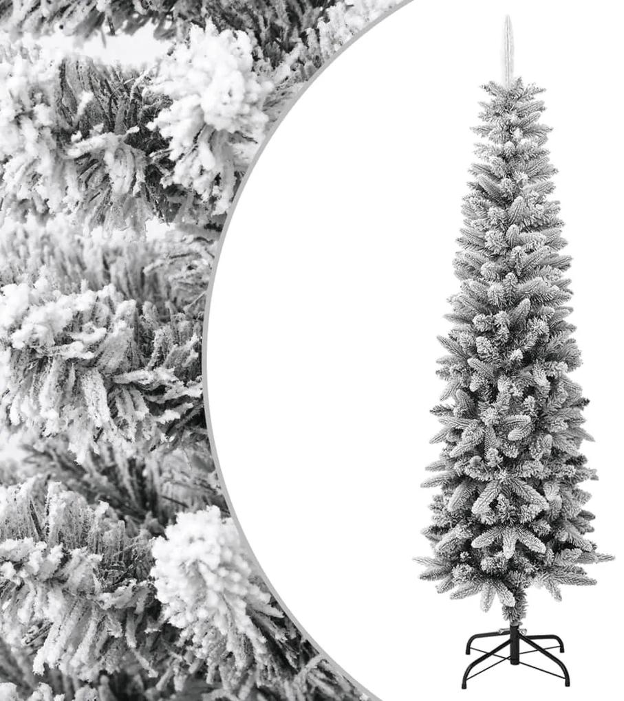 Zasnežený umelý úzky vianočný stromček 210 cm PVC a PE 345196