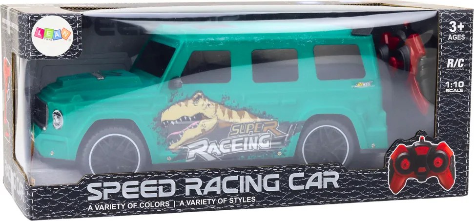 LEAN Toys Diaľkovo ovládané RC auto s dinosaurom v mierke 1:10, zelené