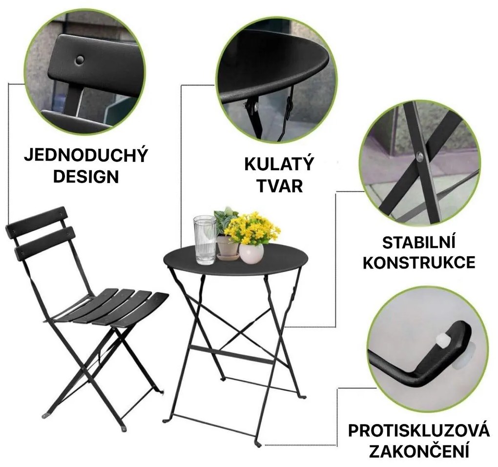 Skladacia súprava záhradného nábytku ORION čierna