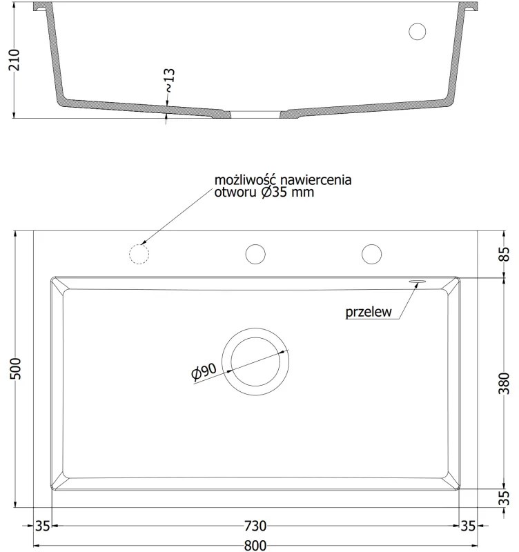 Mexen Elix, 1-korový granitový drez 800 x 500 mm, šedá, chrómový sifón, 6527801005-71