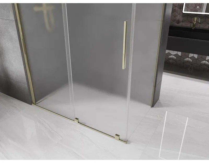 Mexen Velar, sprchový kút s posuvnými dverami 160 x 85 cm, 8mm sklo námraza, zlatá lesklá, 871-160-085-31-50