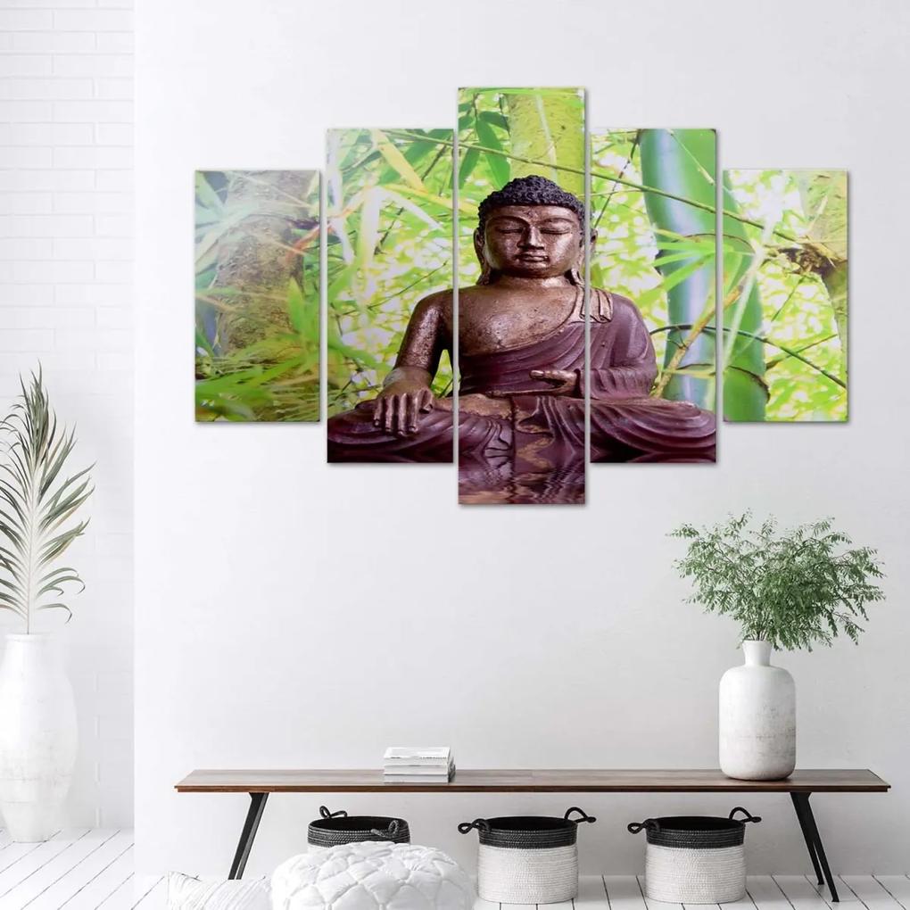 Obraz na plátně pětidílný Buddha Meditation Green - 200x100 cm