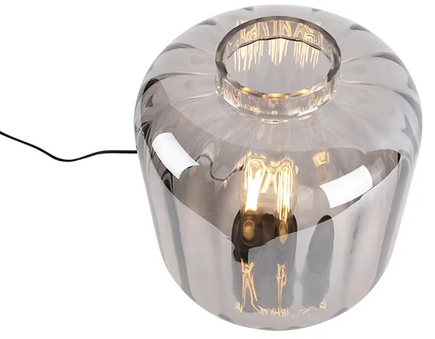 Dizajnová stolná lampa čierna s dymovým sklom - Qara
