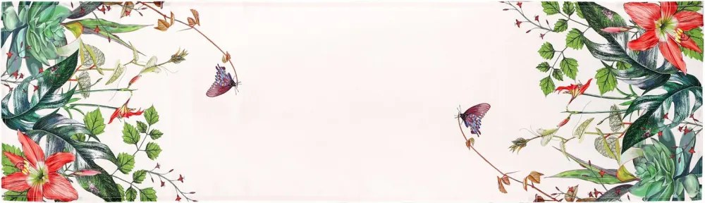 Behúň na stôl 40x150 cm, zelené listy a motýliky