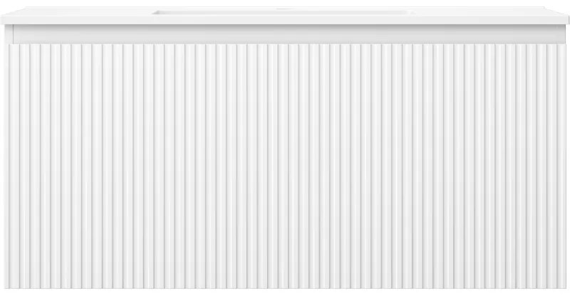 Mexen Rivel, kúpeľňová skrinka 100 cm s umývadlom Otis, 1 zásuvka, drážkovaná, biela matná, 91A20-10047-1-BF01-W18M01