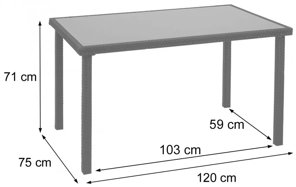 Záhradný stôl HWC-G19, polyratan,120x75cm - čierny