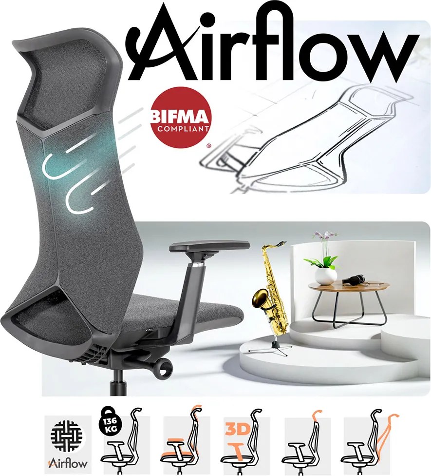 Ergonomická kancelárska stolička MOSH Airflow 502 - čierna