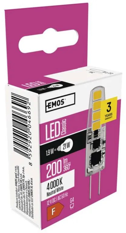 LED žiarovka Classic JC / G4 / 1,9 W (21 W) / 200 lm / neutrálna biela