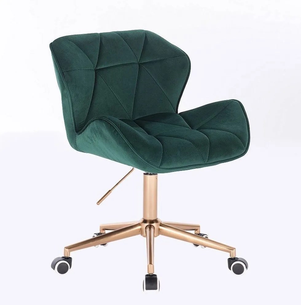 LuxuryForm DESIGN Stolička MILANO VELUR na zlatej základni s kolieskami - zelená