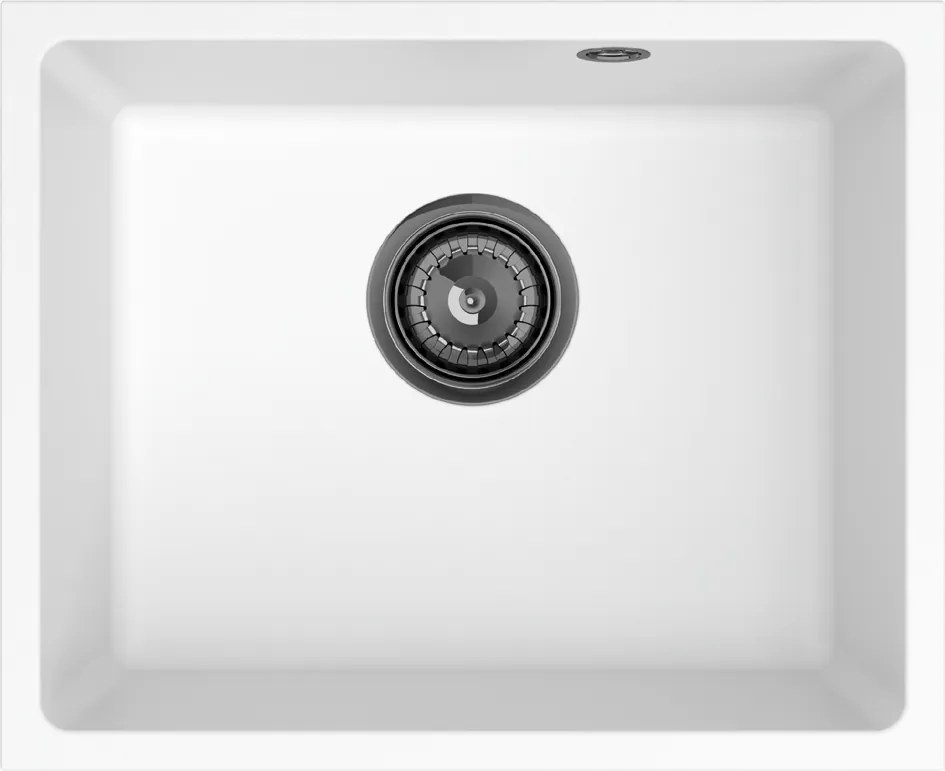 Sink Quality Crypton 55, kuchynský granitový drez 460x375x205 mm + čierny sifón, biela, SKQ-CRY.W.1KBO.55.XB