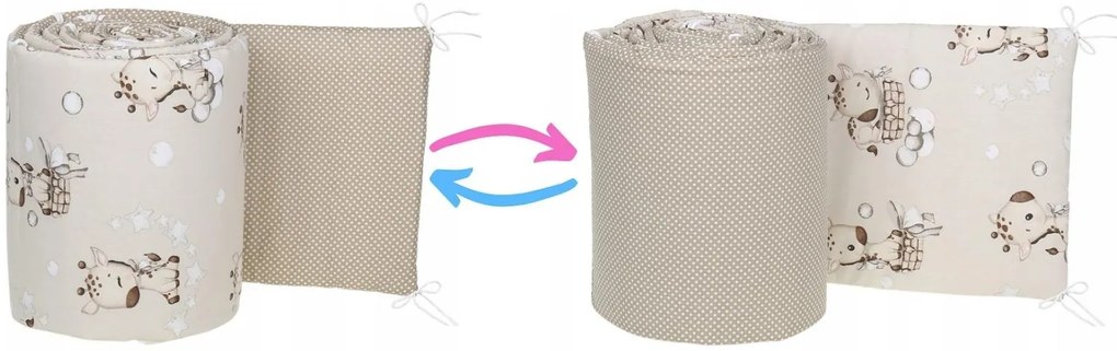 Ochranný mantinel do postieľky 180x30 cm BABYMAM PREMIUM - Žirafa/biele bodky na béžovej