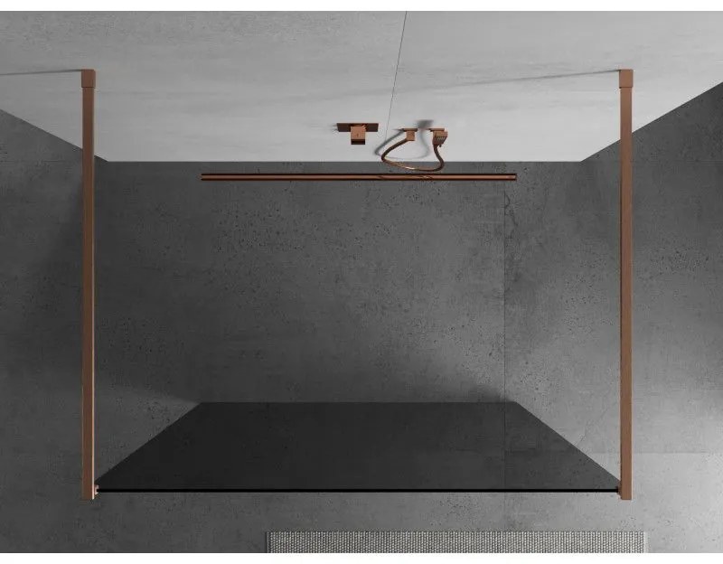 Mexen Kioto, sprchová zástena Walk-In 120 x 200 cm, 8mm šedé sklo, medený matný profil, 800-120-002-65-40