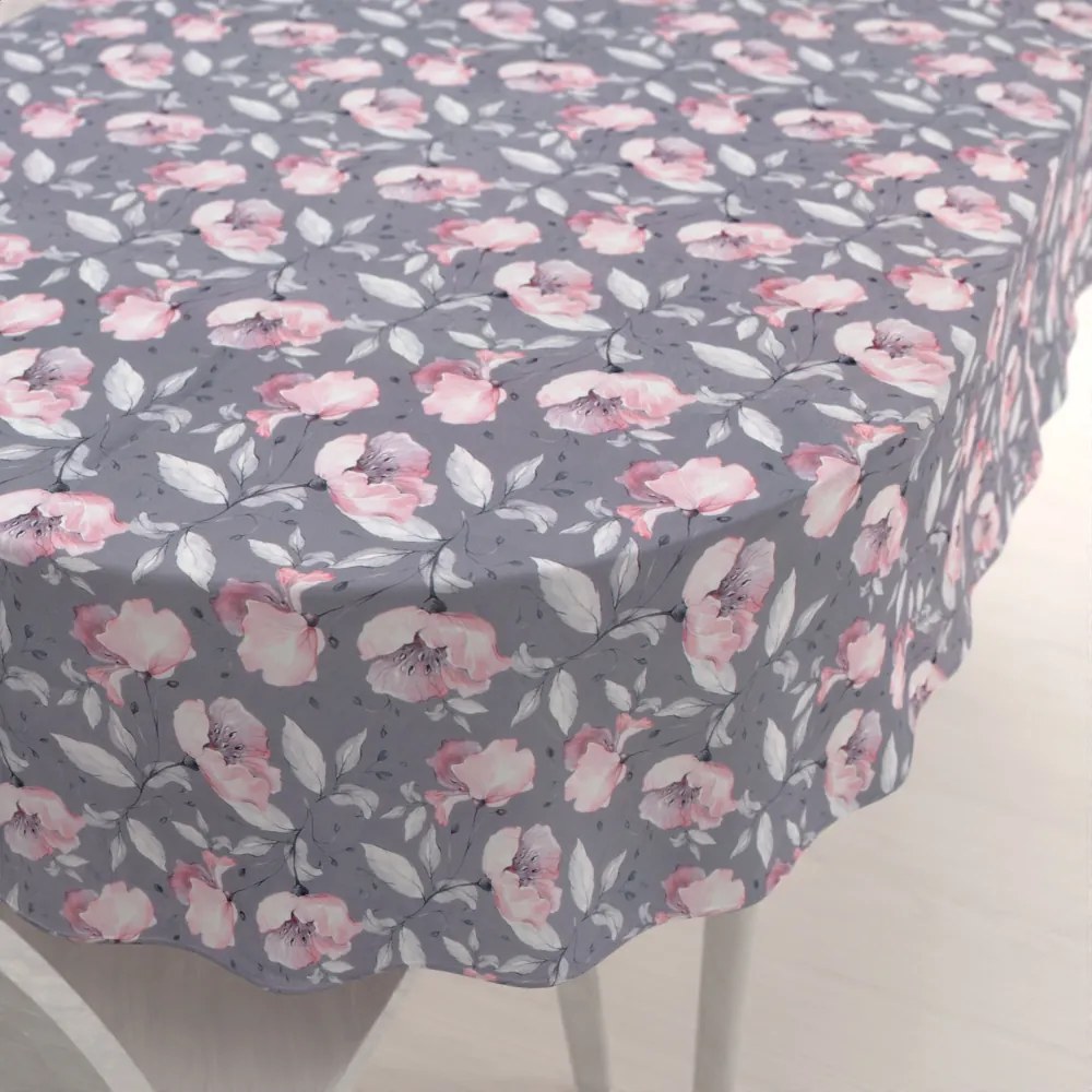 Biante Zamatový oválny obrus Tamara TMR-013 Ružové kvety na sivom 100x140 cm