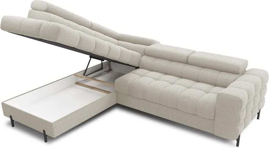 Krémovobiela rozkladacia/s úložným priestorom rohová pohovka z textílie buklé (ľavý roh/do L) Ferucce – ELTAP