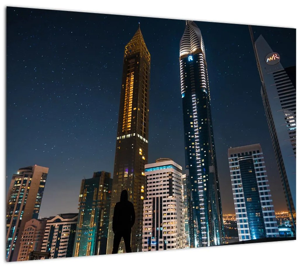 Sklenený obraz nočného mesta (70x50 cm)