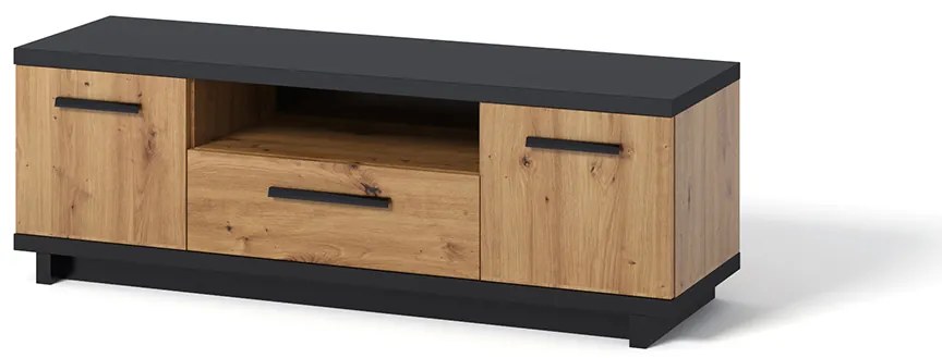 Tv stolík Indi RTV (dub artisan + čierna matná + dub artisan). Akcia -19%. Vlastná spoľahlivá doprava až k Vám domov. 1051747