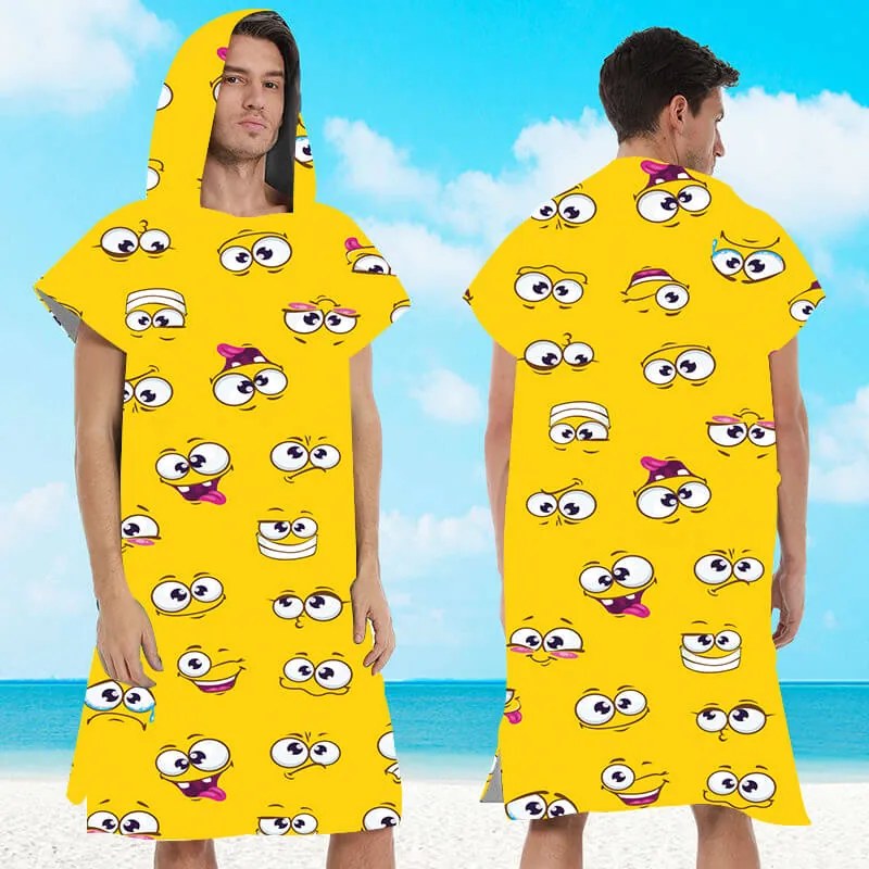 Plážový set SMILE – osuška 100×180 cm a pončo 80×145 cm, žltý