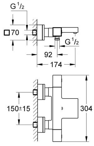 GROHE 34497000 - Termostatická vaňová batéria GROHTHERM CUBE DN 15 lesklý chróm