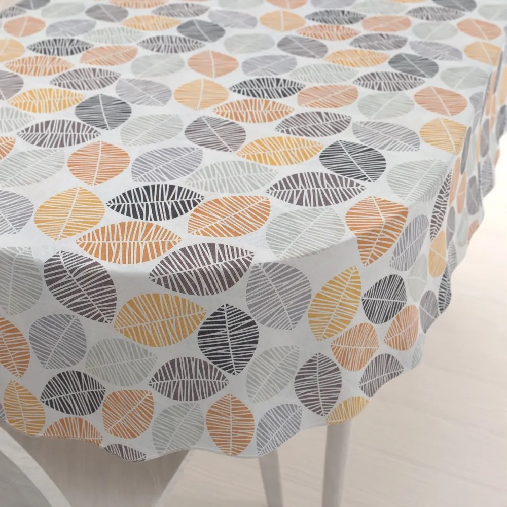 Biante Dekoračný oválny obrus Leona LN-136 Hnedé a oranžové lístky 130x180 cm