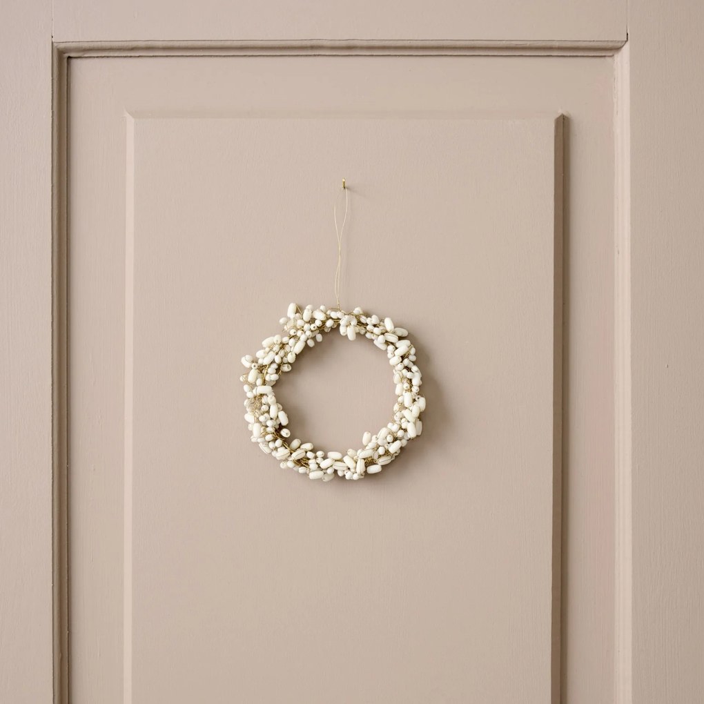 Ib Laursen Dekoratívny korálkový venček White Beads Ø 8 cm