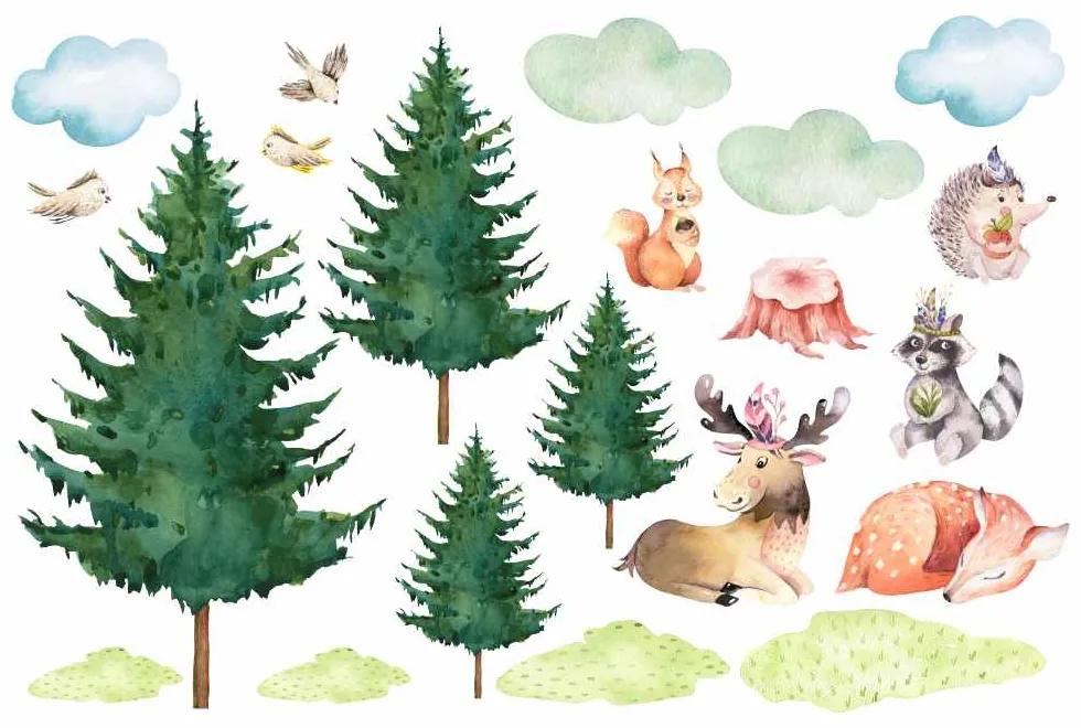 Gario Detská nálepka na stenu Forest team - obláčiky, zvieratká a stromy