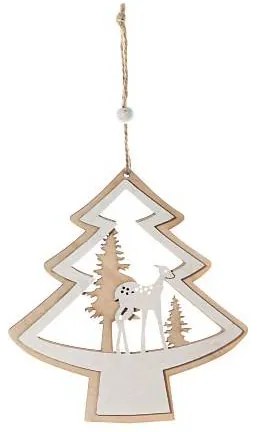 DECOLED Závesná drevená dekorácia, stromček, 13,5x12,5 cm