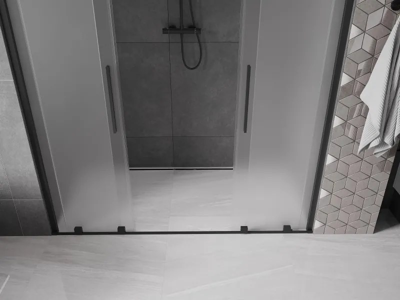 Mexen Velar Duo, posuvné sprchové dvere do otvoru 200 cm, 8mm sklo námraza, čierna matná, 871-200-000-32-70