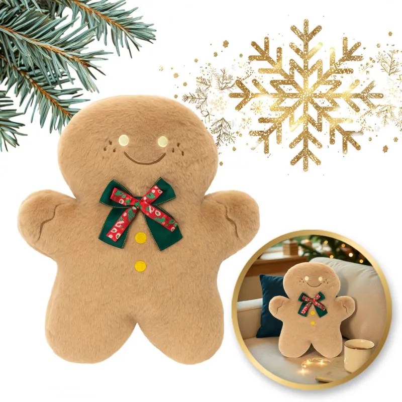 Zamatový dekoratívny vankúš v tvare perníčka GINGERBREAD, béžový