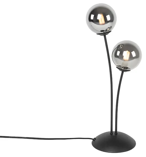 Moderná stolná lampa čierna 2-svetlá s dymovým sklom - Atény