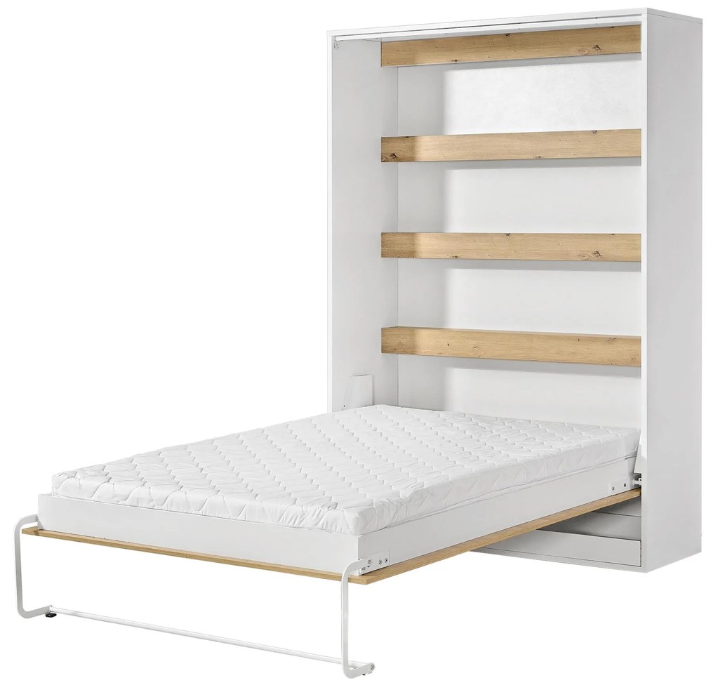 Sklápacia posteľ 140 Perfecto I (biela + dub + biela) (vertikálna) (bez osvetlenia). Akcia -21%. Vlastná spoľahlivá doprava až k Vám domov. 1128891