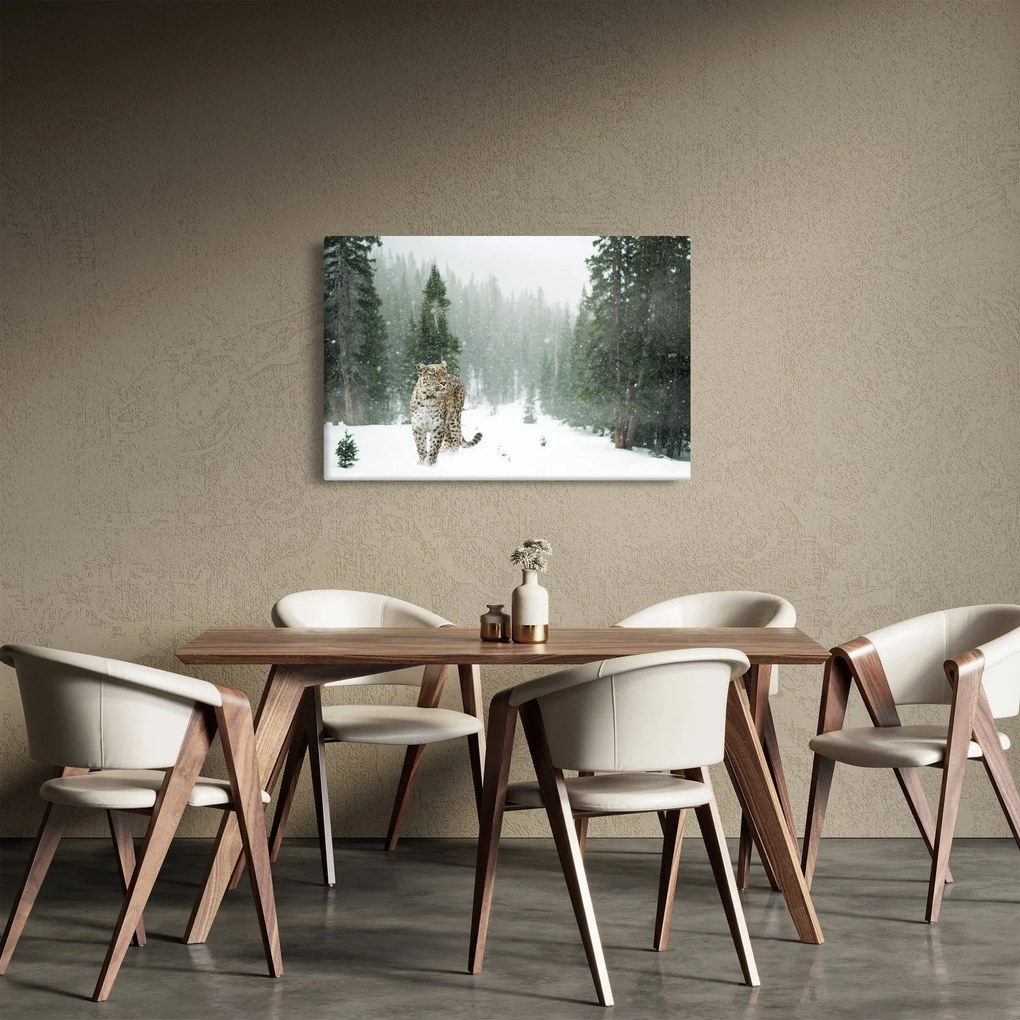 Obraz leoparda v snehu (90x60 cm)