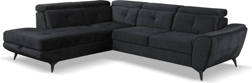 Rohová sedacia súprava Sergio, čierna látka, ľavý roh