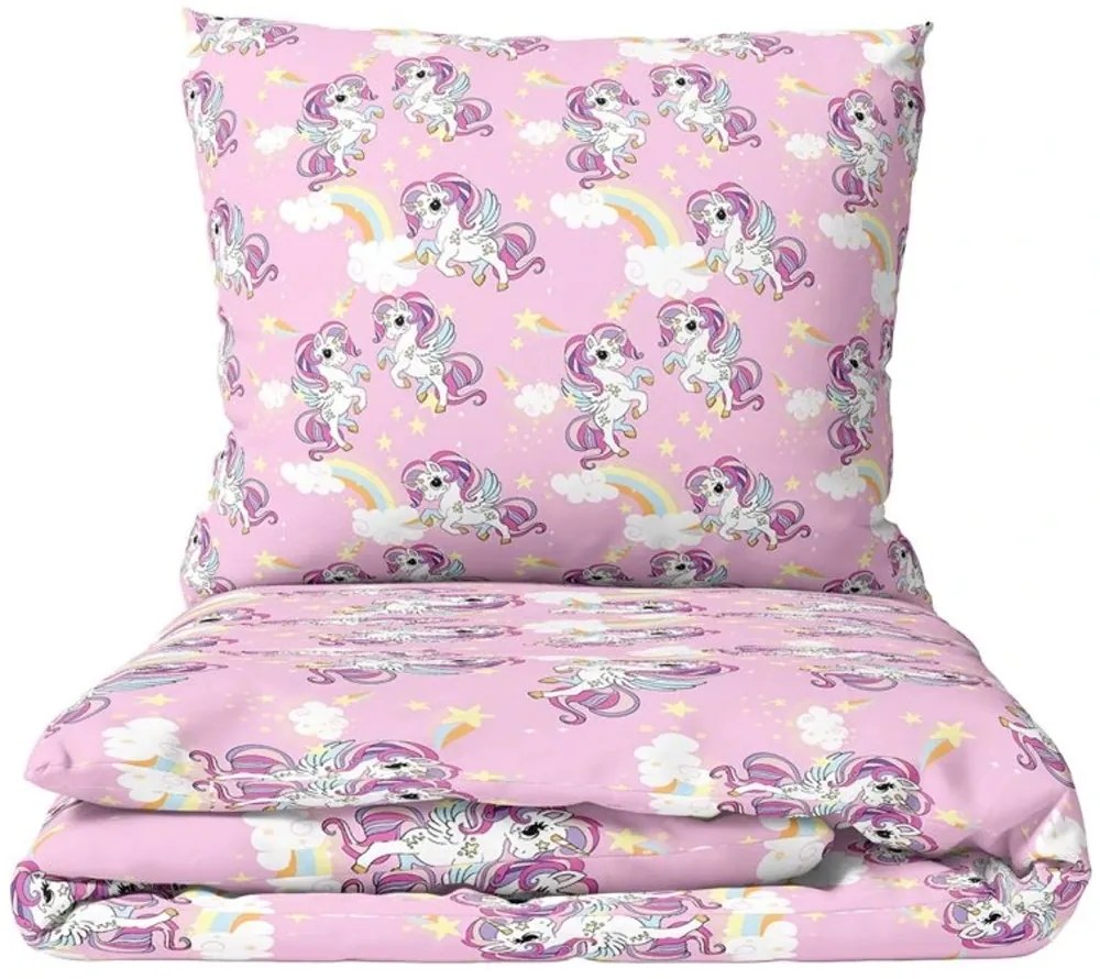 Bavlnené posteľné obliečky Dúhový svet s jednorožcami - 100% bavlna Renforcé - 70×90 cm + 140×200 cm