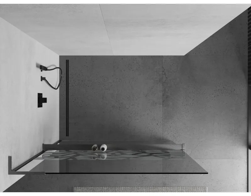 Mexen Kioto+ L, sprchová zástena Walk-In s poličkou a vešiakom 70 x 200 cm, 8mm číre sklo biely vzor, grafitový profil, 800-070-123-66-85