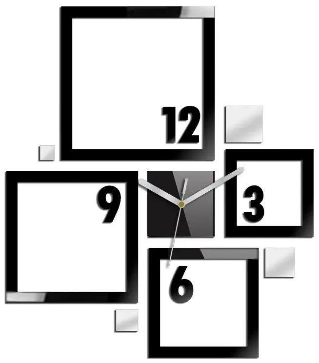 3D nalepovacie hodiny Quadrat čierno-zrkadlové