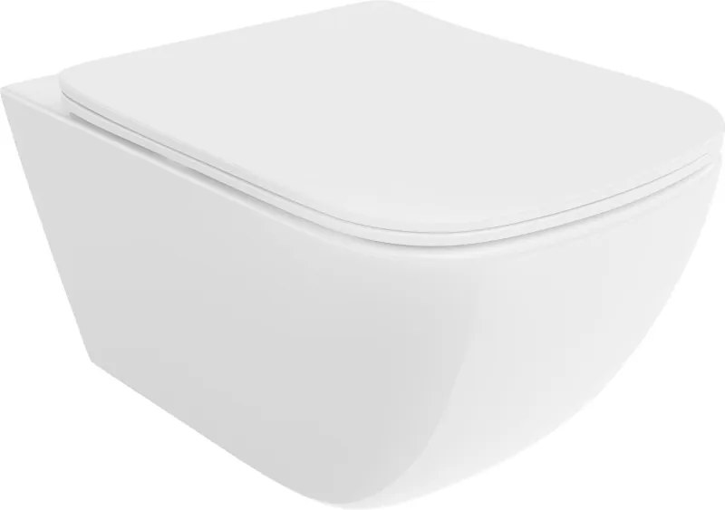 Mexen Timo, závesná WC misa 555x370x335 mm, Rimless Tornádo + WC sedadlo z duroplastu, biela lesklá, 30650200T