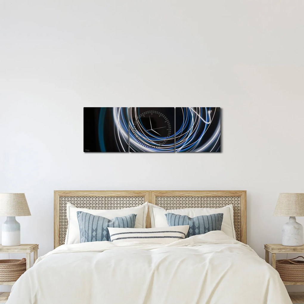 Obraz modrých liniek (s hodinami) (90x30 cm)