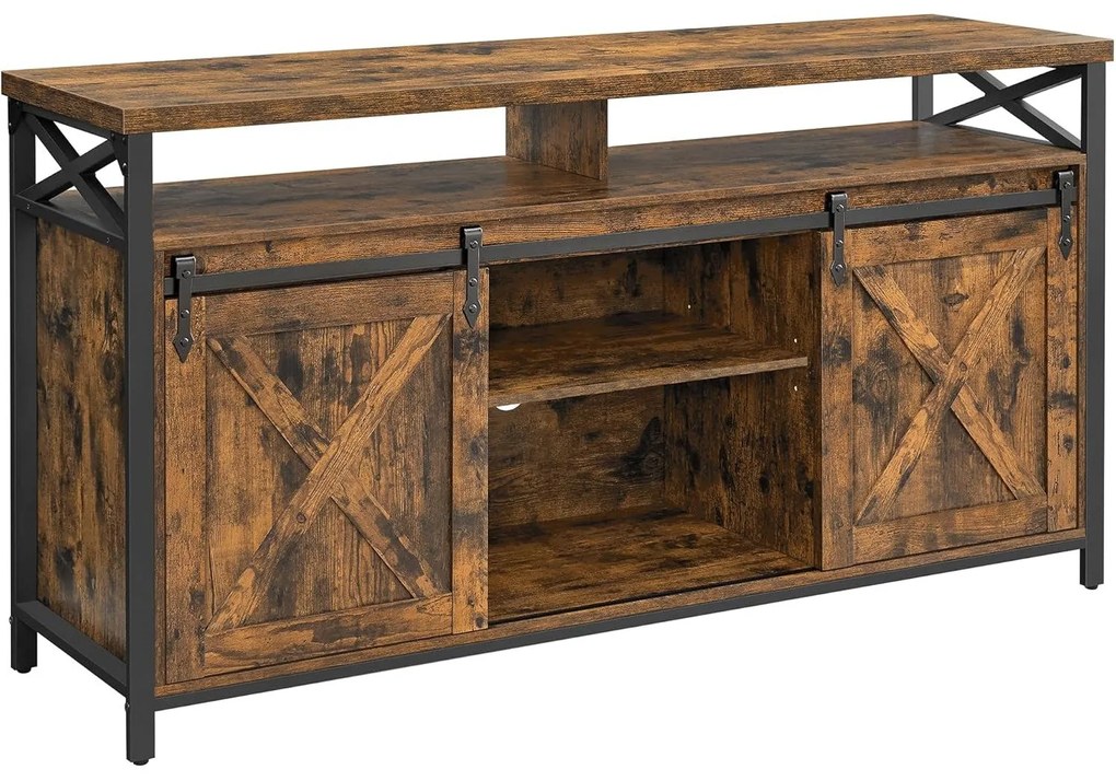 TV skrinka Lowboard pre televízory do 65 palcov s nastaviteľnými policami, vintage hnedá/čierna&nbsp;