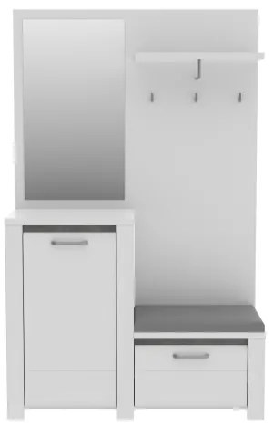 Predsieňová stena so zrkadlom HIRO biela/šedá